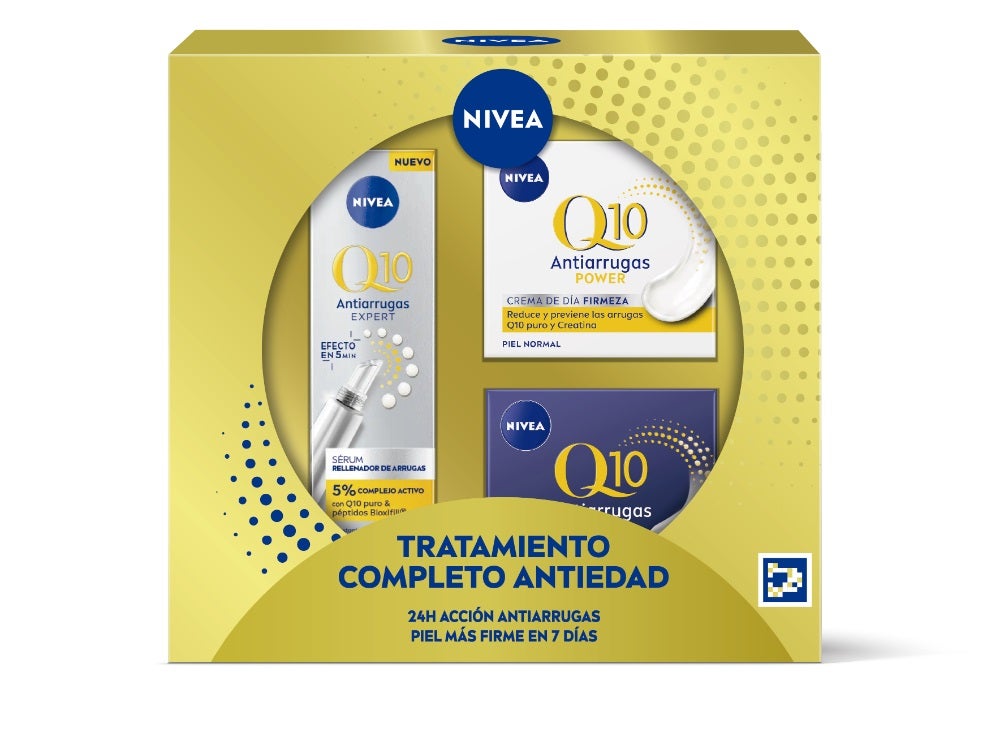 Pack Q10 Rutina Completa de Nivea (25,99 euros). Incluye sérum rellenador de arrugas, crema de día con Q10 y SPF 15 y crema de noche regeneradora.