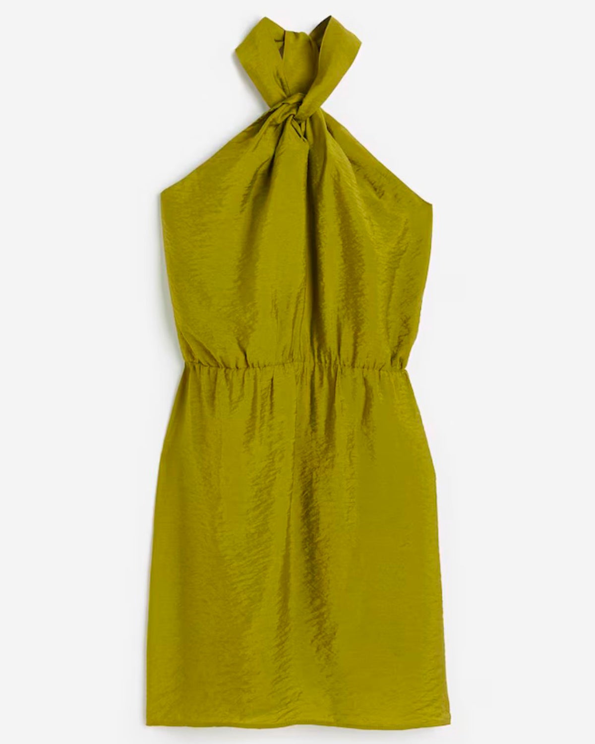 Vestido satinado con escote halter. 10.99 euros en H&M.