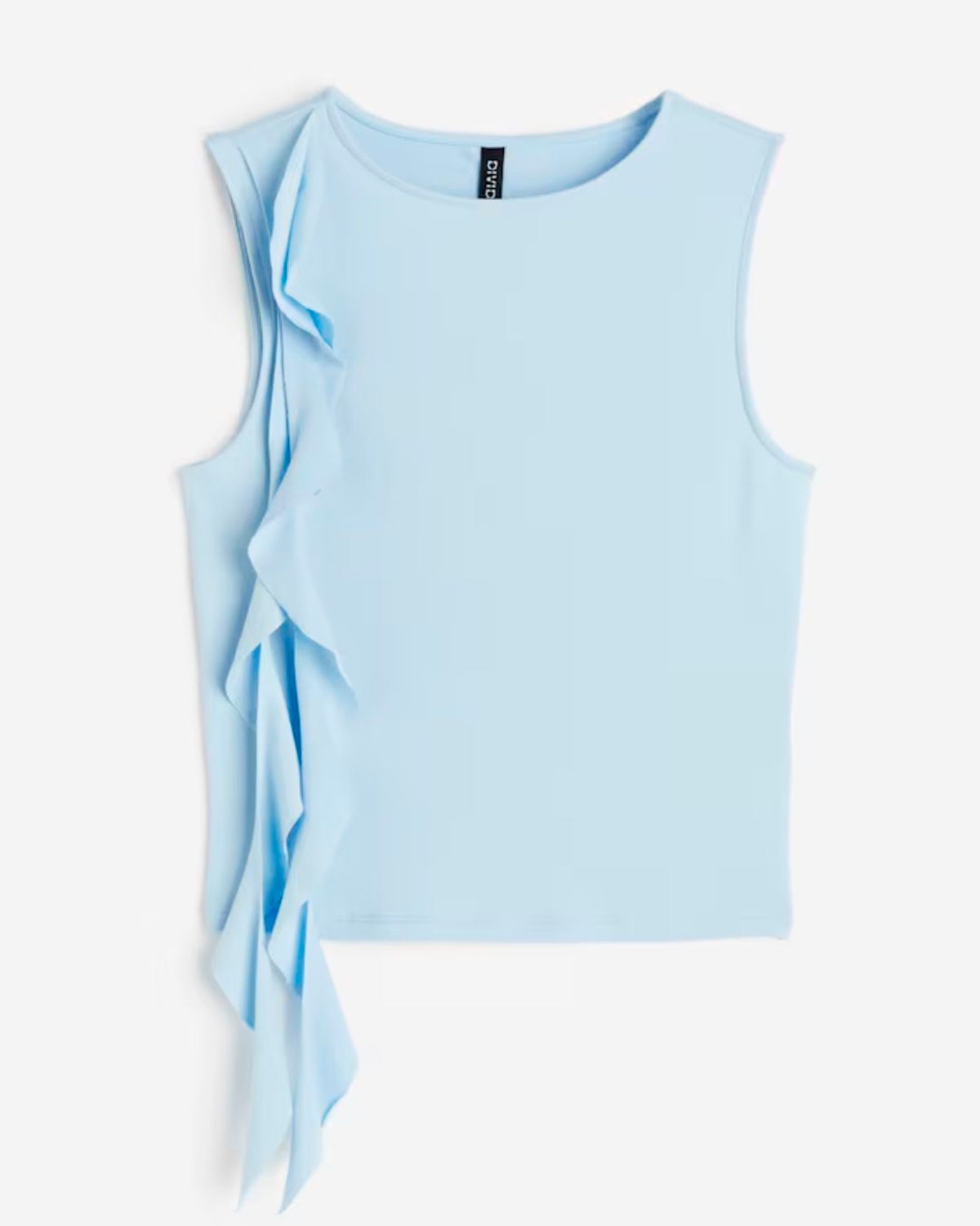 Top azul sin mangas decorado con volantes. 6.99 euros en las rebajas de H&M. 