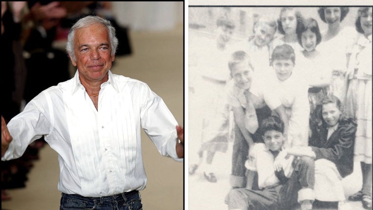 Ralph Lauren, en un desfile en 2002 y el diseñador junto a sus amigos del barrio del Bronx en Nueva York donde nació y creció