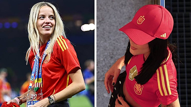 Melanie Cañizares, mujer de Joselu y cuñada de Carvajal, y Aitana con camisetas oficiales de la selección española de fútbol