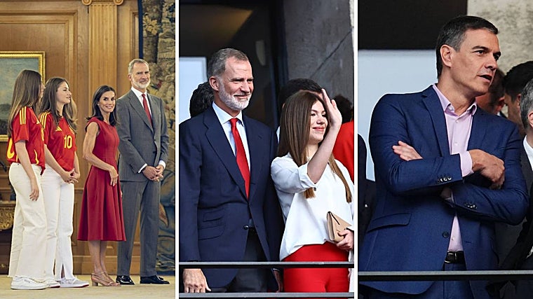 La Familia Real recibe en la Zarzuela a la selección española de fútbol para celebrar el triunfo de la Eurocopa 2024. El Rey, la infanta Sofía y Pedro Sánchez en la final, celebrada en Berlín