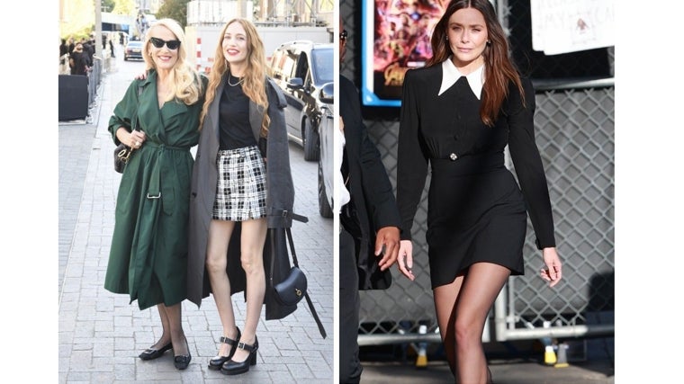 Jerry Hall y Lizzy Jagger a la entrada del desfile de Burberry y Elizabeth Olsen, en Nueva York camino del programa de televisión de Jimmy Kimmel