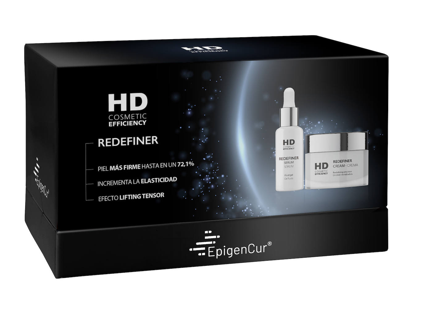 Pack Redefiner de HD Cosmetic (61,36 euros). El estuche de Navidad incluye dos productos estrella de la línea Redefiner, formulados con EpigenCur®, un potente cóctel que neutraliza los efectos del cortisol (estrés) en la piel, evitando la degradación del colágeno y la elastina, y potenciando el efecto antienvejecimiento. Los productos son la crema, con efecto lifting y propiedades reafirmantes y revitalizantes, y el sérum que reestructura las células de la piel.