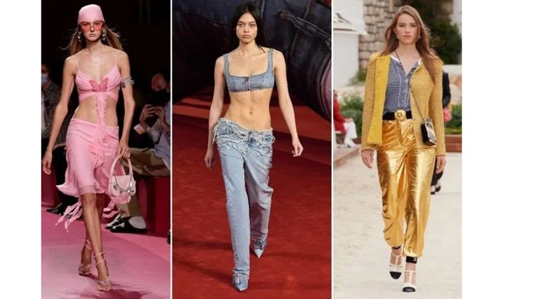 De izda. a dcha.: desfile primavera-verano 2022 de Blumarine, Diesel y Chanel.