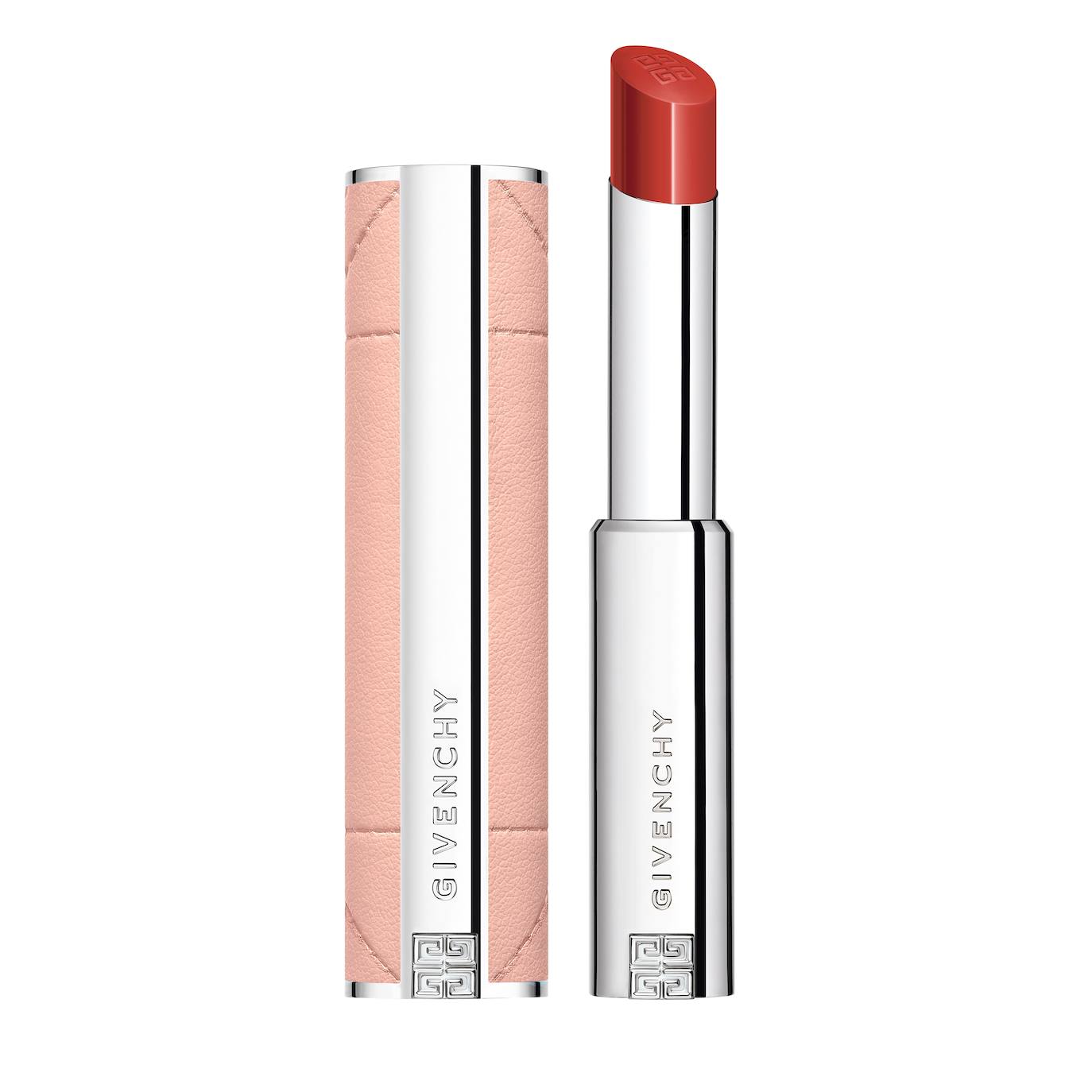 Rose Perfecto Shine Serum Lipstick de Givenchy (44 €). Su textura combina el maquillaje con el cuidado de la piel, proporcionando un color vibrante, un brillo espejo extremo y una hidratación intensa. Enriquecido con ácido hialurónico y vitamina C, ofrece un efecto rellenador inmediato y confort absoluto. Disponible en 8 tonos. 