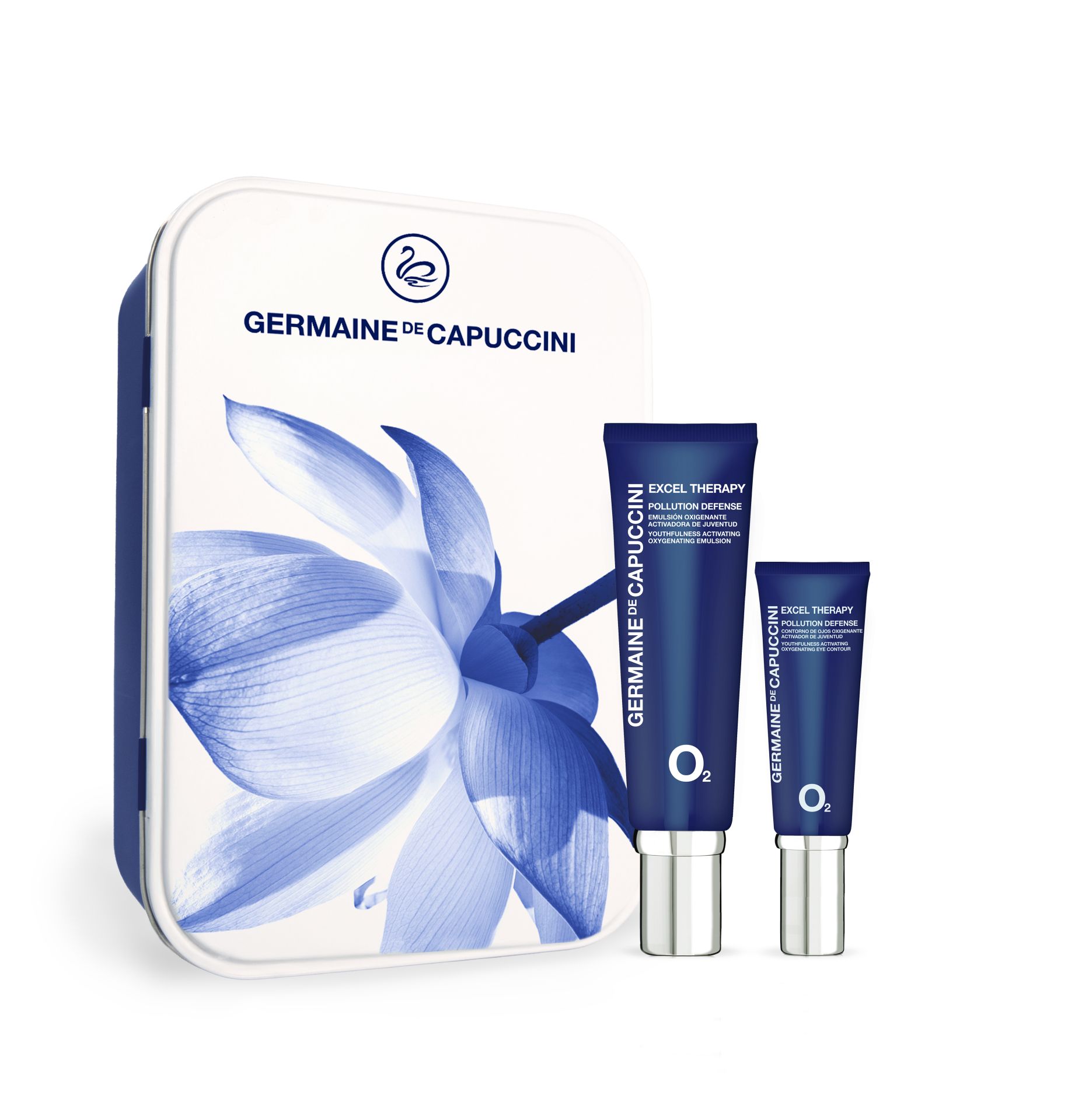 Set Timexpert Excel Therapy 02 de Germaine de Capuccini (78,55 euros). Oxigena, detoxifica y defiende la piel de las agresiones mediambientales además de reforzar sus defensas. Incluye la Crema Pollution Defense, disponible en dos texturas (para pieles normas a secas y mixtas o grasas), y el Contorno de ojos Pollution Defense, para descongestionar la zona y corregir el tono.