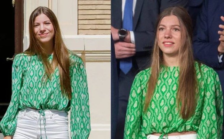Imagen principal - La Infanta Sofía con blusa de Zara; con vestido de alquiler de Erdem; y con mono fucsia de Cayro