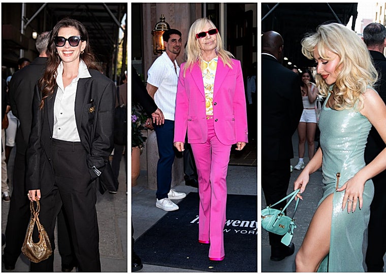 Anna Hathaway, Donatella Versace y Sabrina Carpenter en el cóctel previo a la Gala Met.