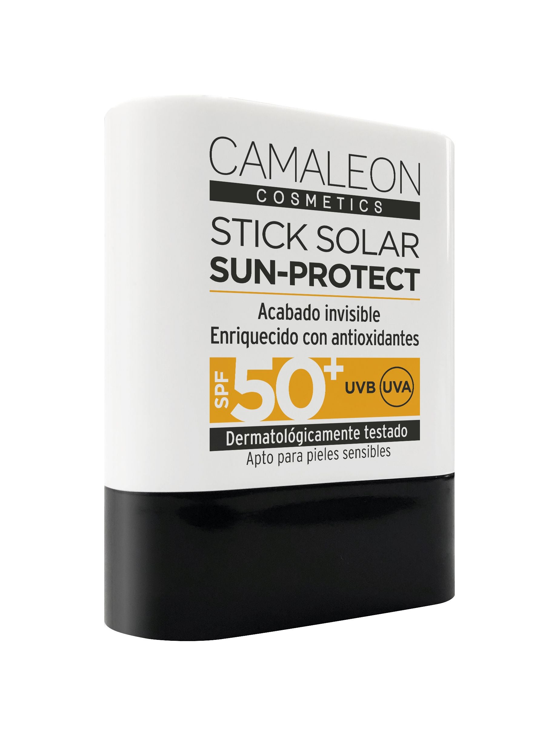 Stick Solar Sun Protect SPF50+ de Camaleon (17,90 euros). Crema solar de alta protección en formato barra y textura ligera que proporciona una defensa completa contra los rayos UVA y UVB, Ideal tanto para usar de protector solar facial habitual como para reaplicar y aportar un extra de protección en zonas pequeñas del cuerpo o más delicadas como labios, manchas, cicatrices y tatuajes. Sus filtros son respetuosos con el fondo marino. Y está enriquecido con antioxidantes. Fórmula vegana y resistente al agua.
