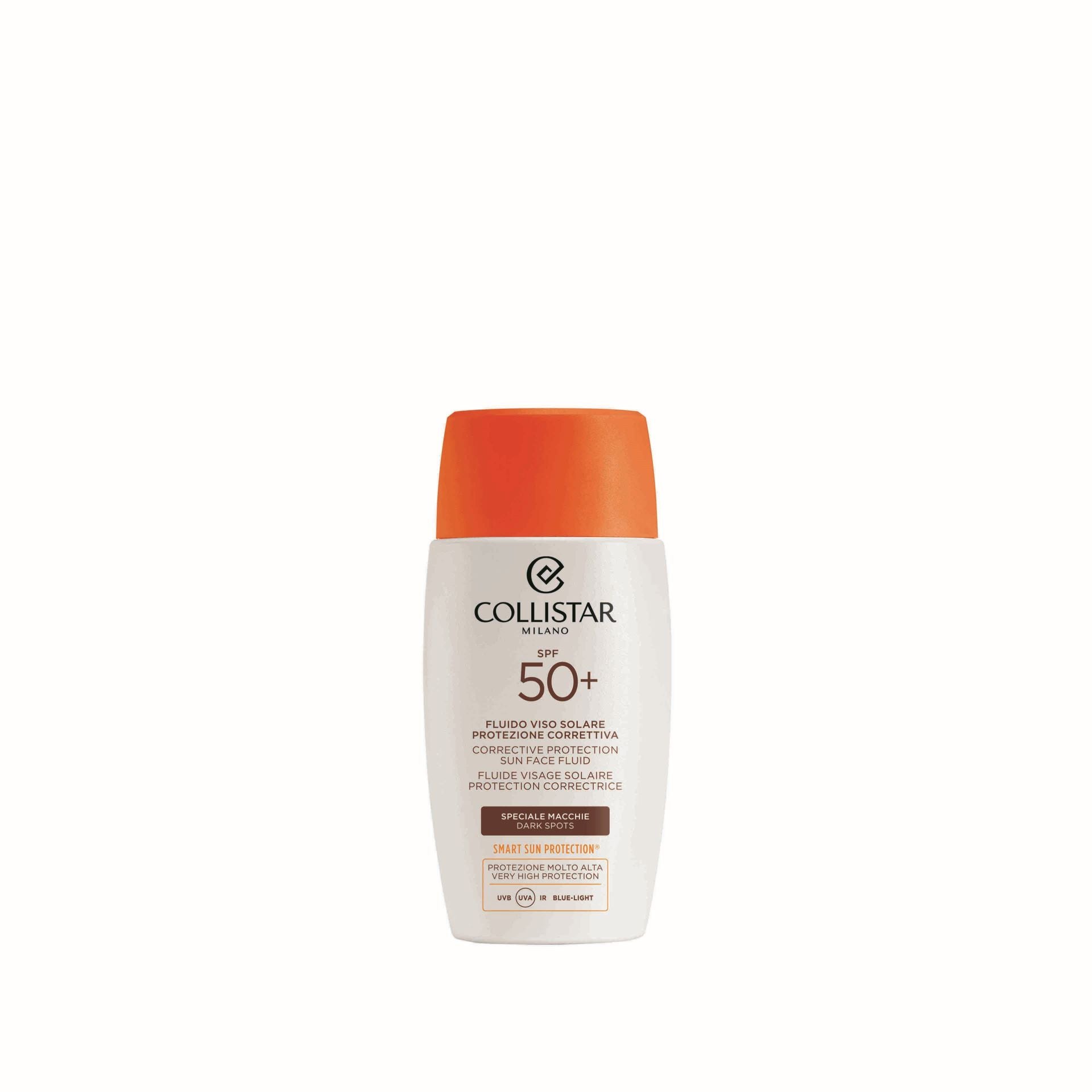 Fluido facial Smart Sun Protection® SPF50+ de Collitar (38 euros). Un solar especialmente formulado para pieles con manchas que ofrece protección de amplio espectro (UVA, UVB, infrarrojos y luz azul) y, al mismo tiempo, permite a la piel beneficiarse de la radiación solar saludable, gracias a su exclusiva tecnología pro-vitamina D. Además, incorpora ácido tranexámico y niacinamida. Y un principio activo para aportar glow extra, el extracto de flor de gordolobo italiano.