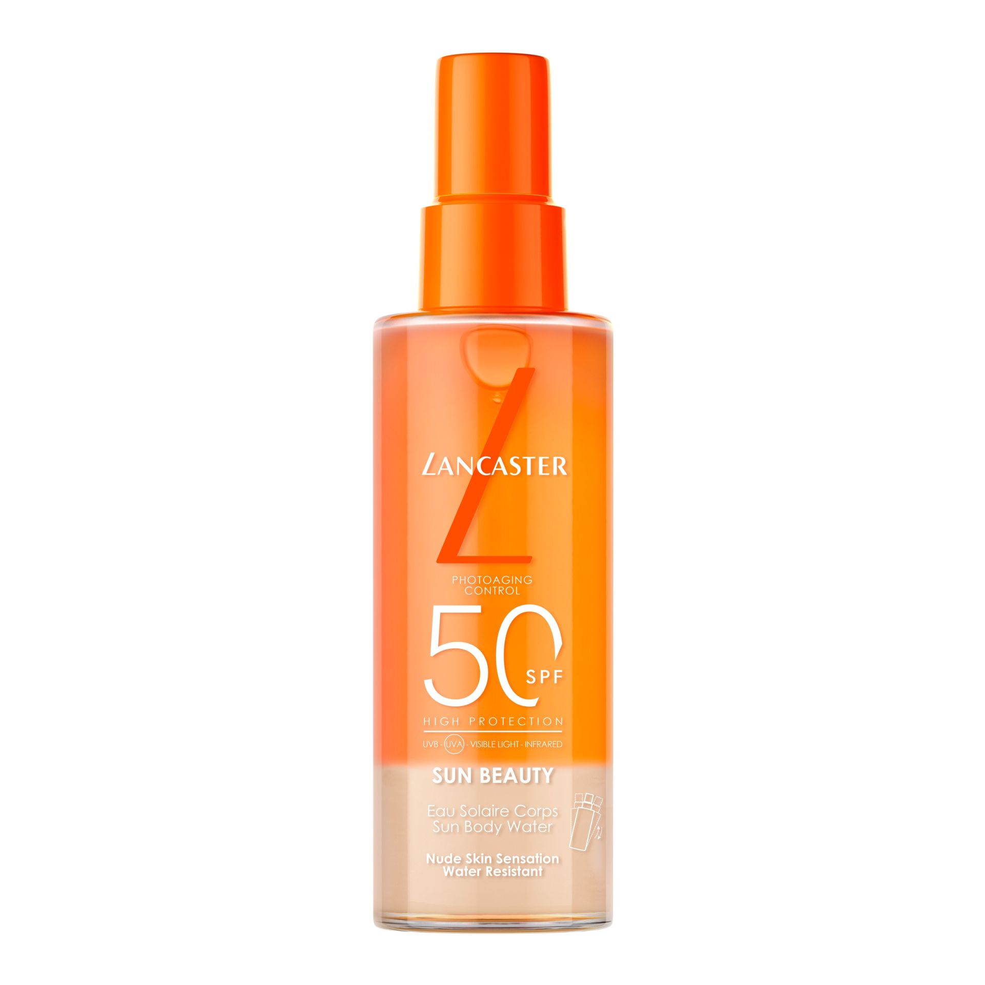 Sun Beauty Water Protective SPF30 de Lancaster (35 euros). Un protector solar para el cuerpo ligero e invisible, que actúa frente al 100% de los rayos solares y, además, contribuye a la reparación de la piel. Su fórmula limpia y respetuosa con los océanos, junto con su textura ultraligera y refrescante, se puede aplicar incluso sobre la piel húmeda.
