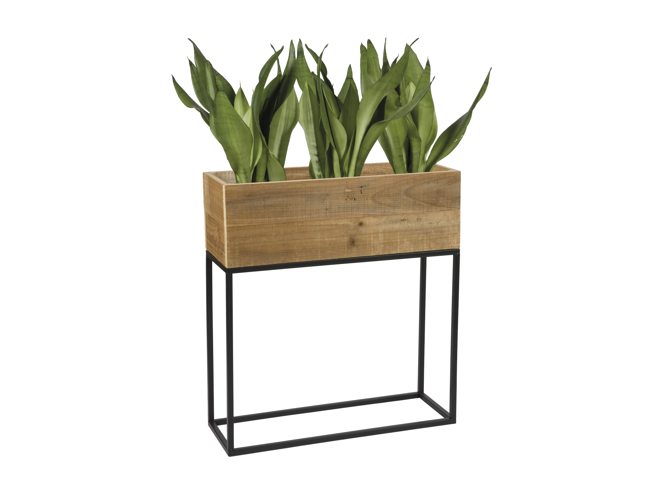 Macetero Milo, de La Oca, fabricado en metal y madera reciclada (137 €). Hay otras medidas.