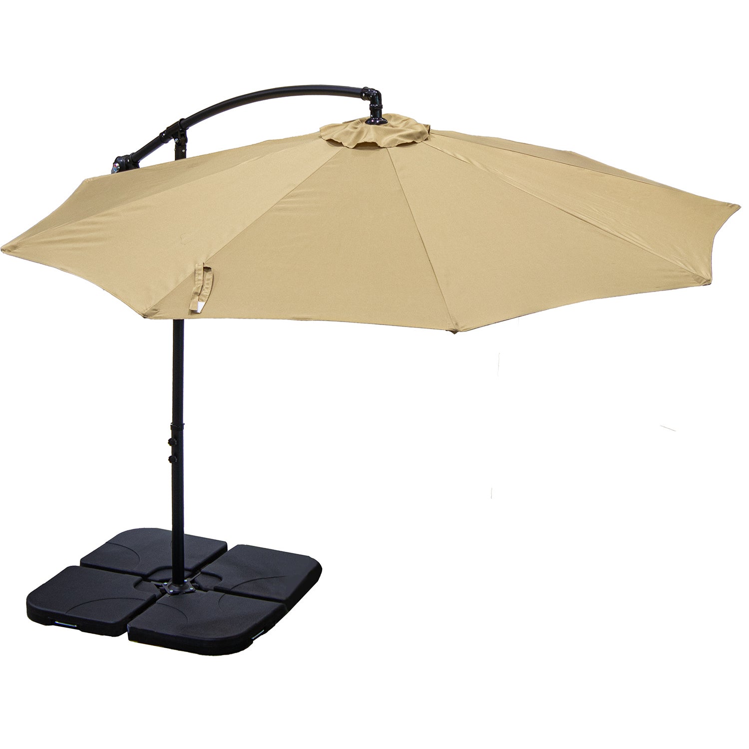 Parasol Pom Pom de La Oca (120,95 €). Resistente, tiene un pedal para girar la sombrilla 360 grados y estructura de acero. Su diámetro es de 270 cm.