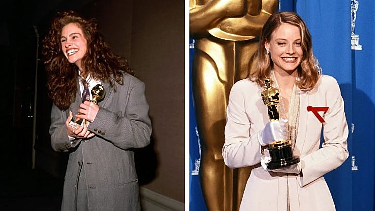Julia Roberts en los Globos de Oro de 1990 y Jodie Foster en los Oscar de 1992, ambas vestidas de Armani