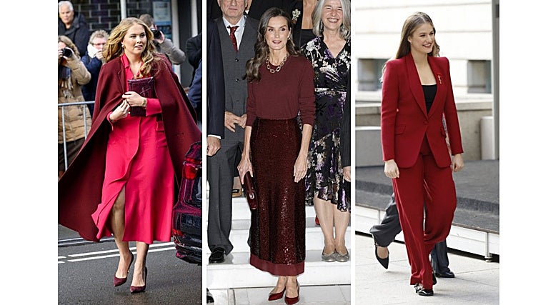 Amalia, la reina Letizia y la princesa Leonor con tres looks en tonos burdeos