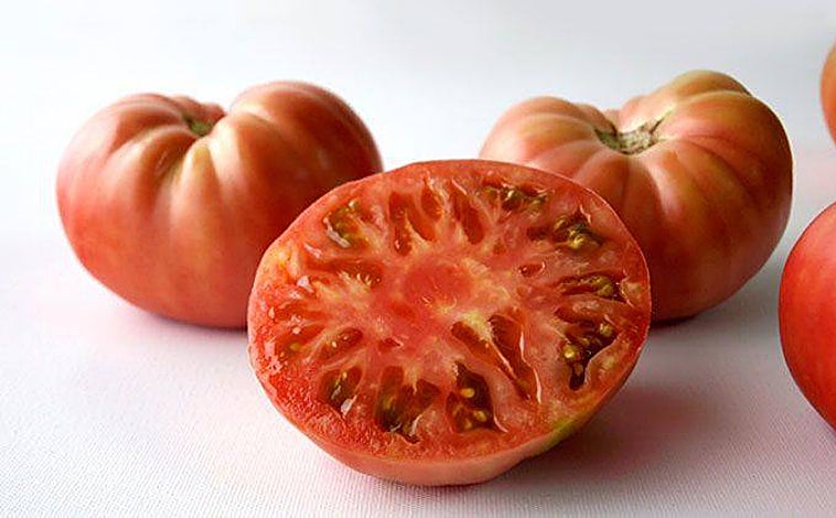 Imagen principal - SObre estas líneas, arriba, variedad de tomate moruno de Madrid. Abajo, a la izquierda, de huevo de toro del valle del Guadalhorce (Málaga). A la derecha, el tomate de penjar, conocido también como ramallet que se cuelga en las casas de Baleares y el Levante.
