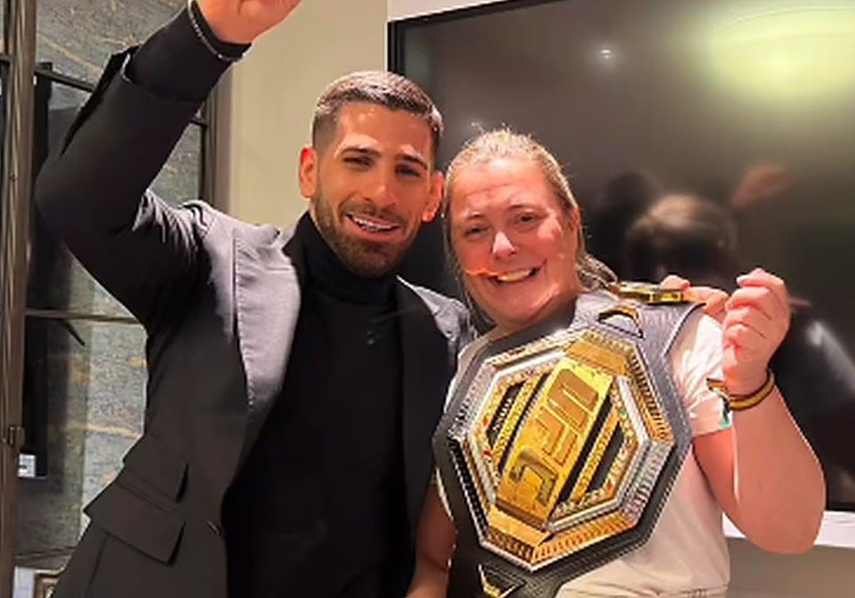 El luchador Ilia Topuria visita el restaurante El Babero, propiedad de Cuchy, la hija de Florentino Pérez