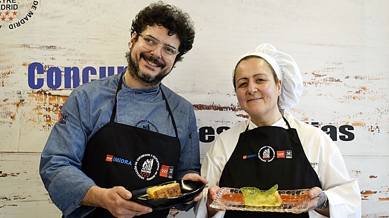 Iván Plademunt y Yolanda Rebollo, ganadores del concurso a la mejor torrija de Madrid en las categorías tradicional e innovadora, respectivamente