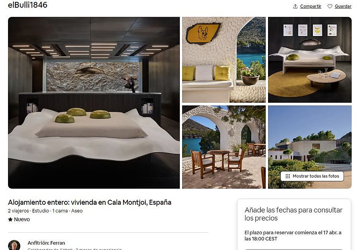 Anuncio de la experiencia en elBulli1846 en una conocida plataforma de alquiler vacacional