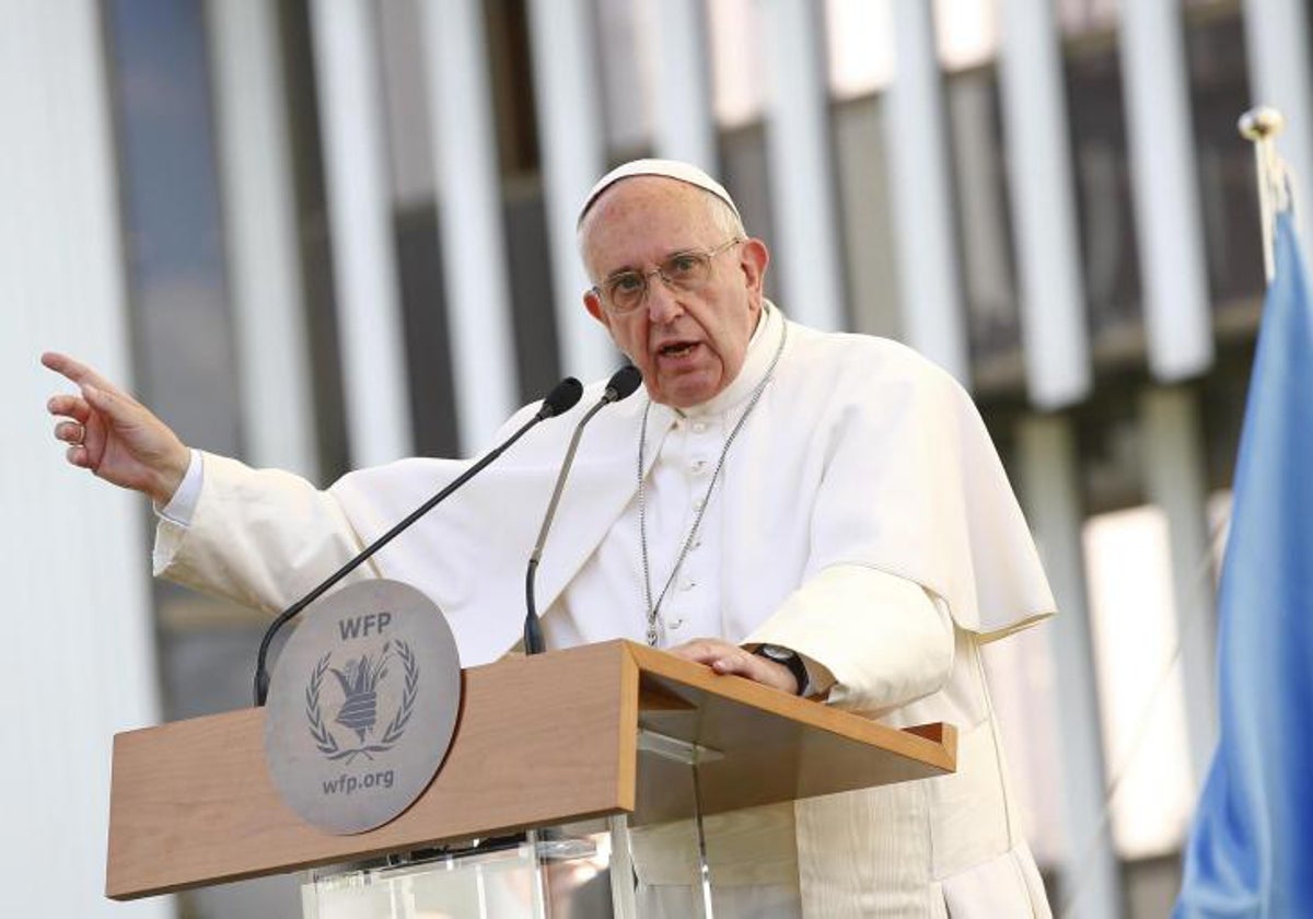 El papa Francisco en un discurso a los trabajadores del Programa Mundial de Alimentos (PMA), en su sede de Roma, en junio de 2016