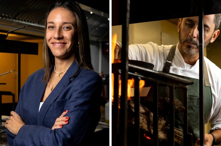 Agustina Vela, en la sala, y Lucas Bustos, en cocina, dan vida a Gurisa Madrid