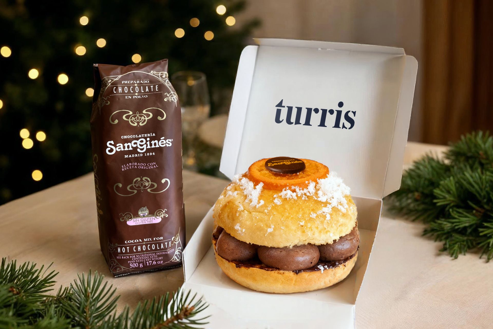 Turris X Chocolatería San Ginés.  Un maridaje de miniroscón relleno y chocolate para degustar en cualquier lugar. Precio: 14,95€. WEB: turris.es