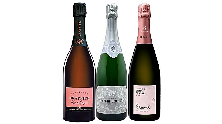 Drappier Rosé de Saignée Brut, André Clouet Silver Brut Nature, Devaux Cœur des Bar Rosé