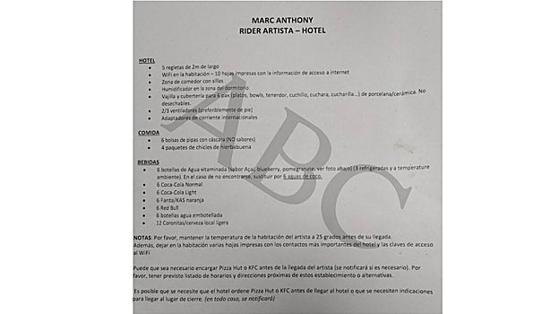 Fotografía con las condiciones que pone el cantante en los conciertos