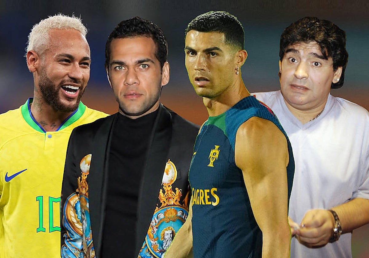 Neymar, Dani Alves, Cristiano Ronaldo y Maradona
