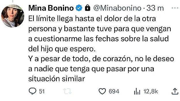 La reacción de Mina Bonino en Twitter