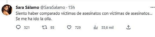 Sara Sálamo pide perdón y elimina su polémica publicación tras recibir «amenazas e insultos»