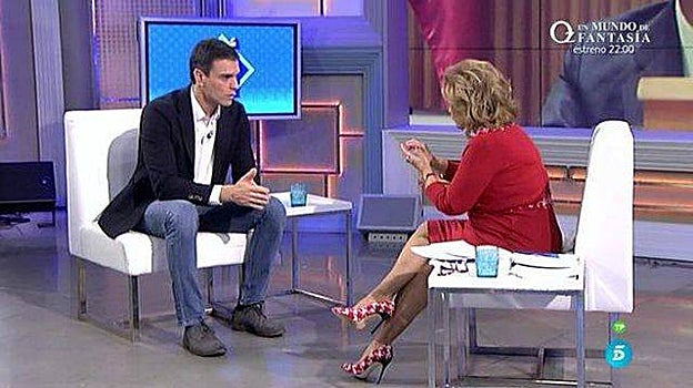 Foto de archivo de la entrevista de María Teresa Campos a Pedro Sánchez en 'Qué tiempo tan feliz'