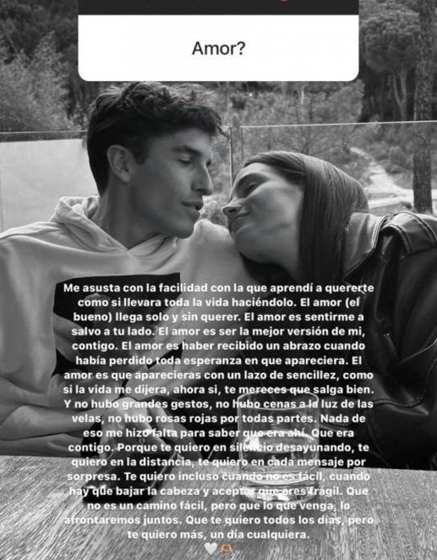 La declaración de amor de la novia de Marc Márquez: «No es un camino fácil»