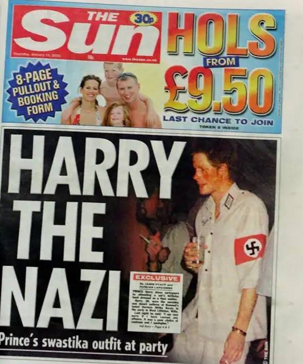 Portada del 'The Sun' con el Príncipe Harry disfrazado de nazi