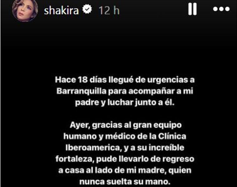 Máxima preocupación por la salud del padre de Shakira: «La lucha continúa»