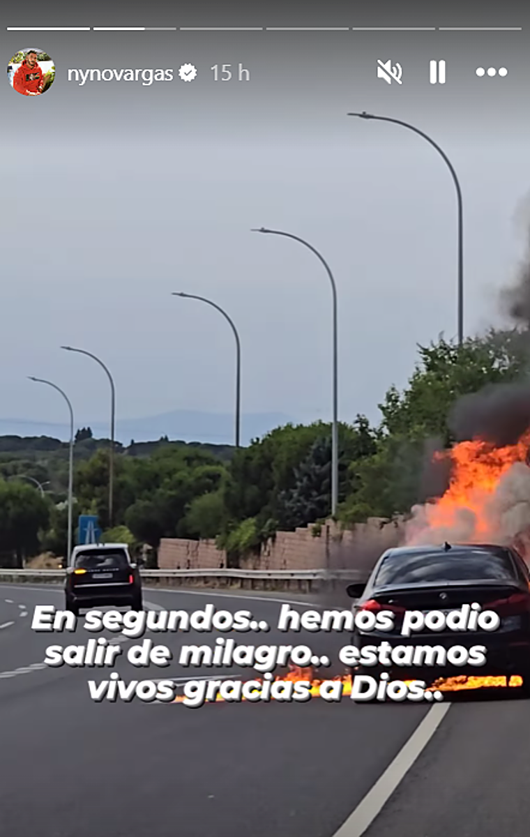 Nyno Vargas escapa de su coche envuelto en llamas: «Hemos podido salir de milagro»