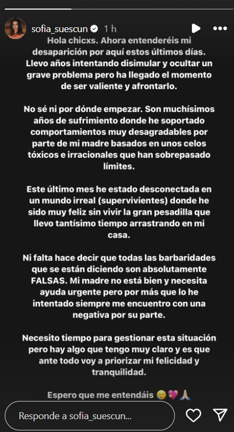 Sofía Suescun rompe su silencio y responde a las acusaciones de su madre, Maite Galdeano