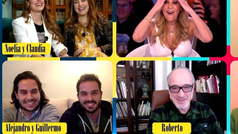 Alejandro y Guillermo junto a parte del reparto de 'Ana y los 7' en el reencuentro online de 'Días de tele'