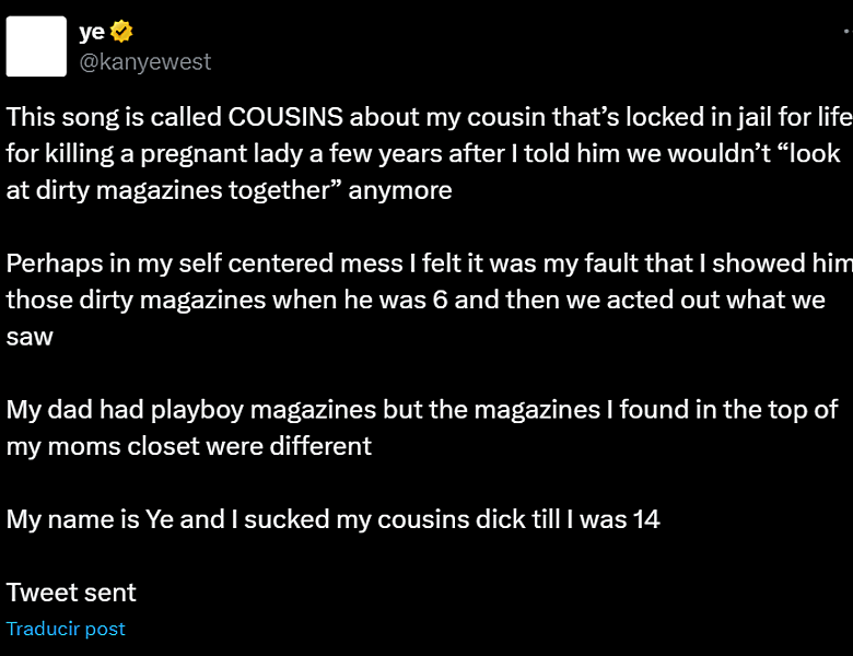 Kanye West confiesa que tuvo una relación incestuosa con su primo durante su infancia