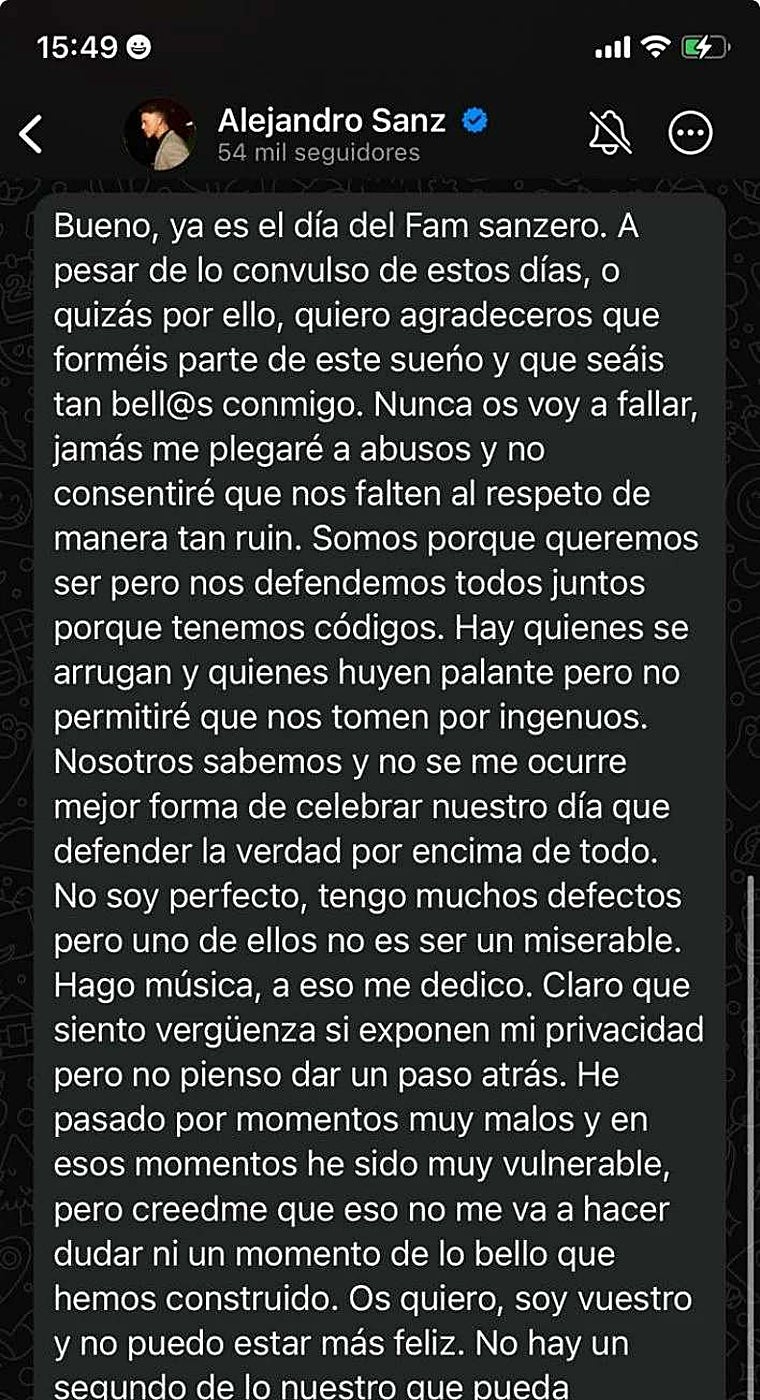 Alejandro Sanz se defiende tras la polémica con Ivet Playà: «No soy un miserable»