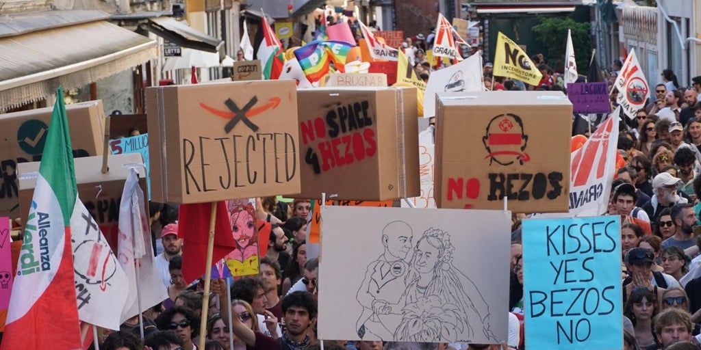 Protestas en Venecia contra la boda de Jeff Bezos y la gentrificación local