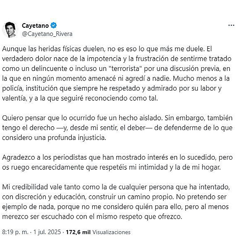 Cayetano Rivera rompe su silencio: «Me han tratado como un &#039;terrorista&#039;»