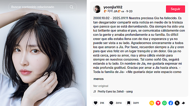 Asesinan a la influencer Yoon Ji-ah media hora después de su último directo en TikTok