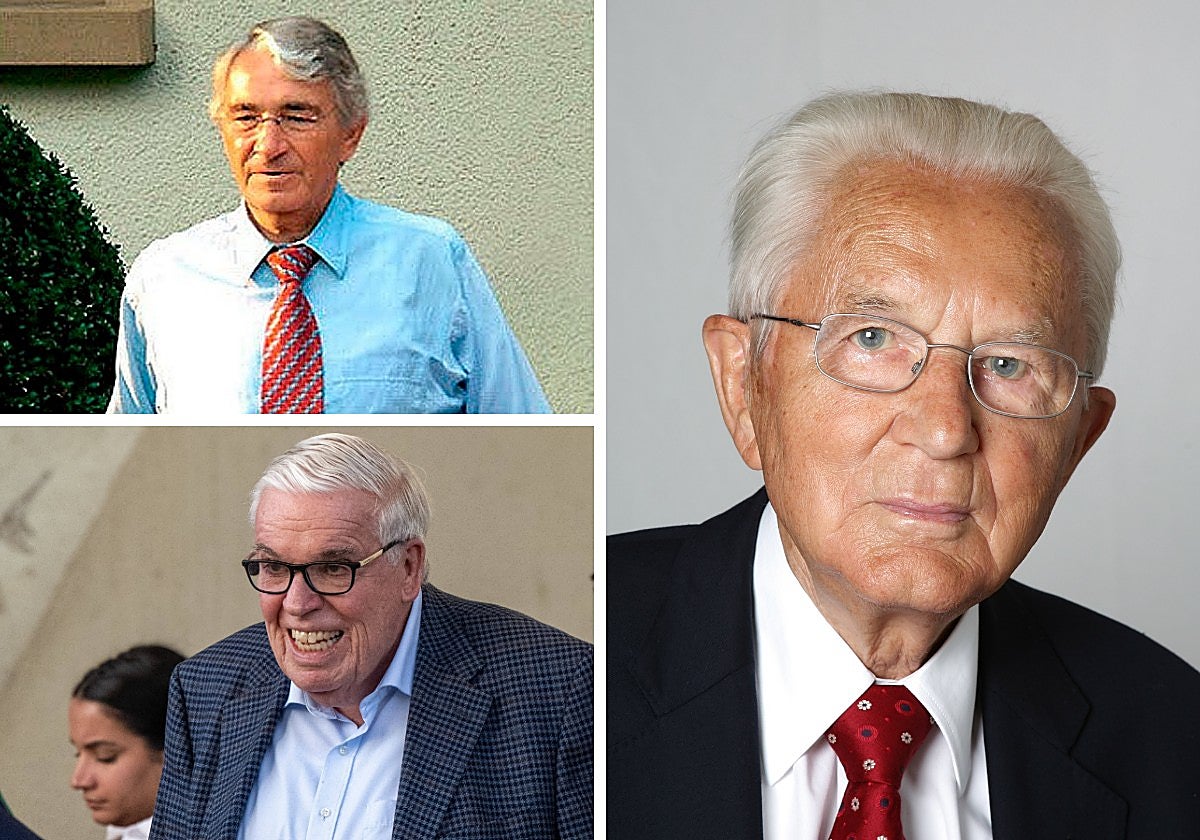 Arriba a la izquierda, Dieter Schwarz, debajo Klaus-Michael Kühne. A la derecha Karl Albrecht