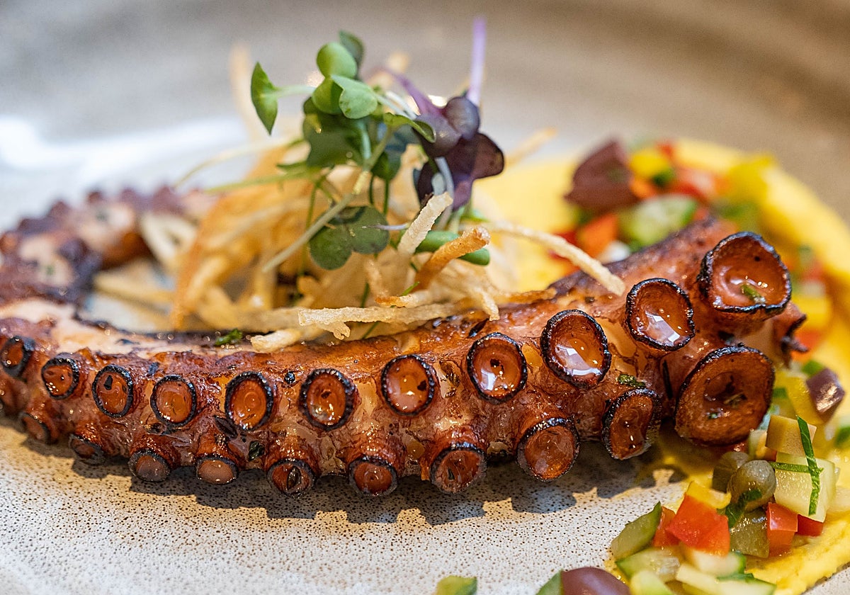 Pulpo a la plancha con puré de boniato