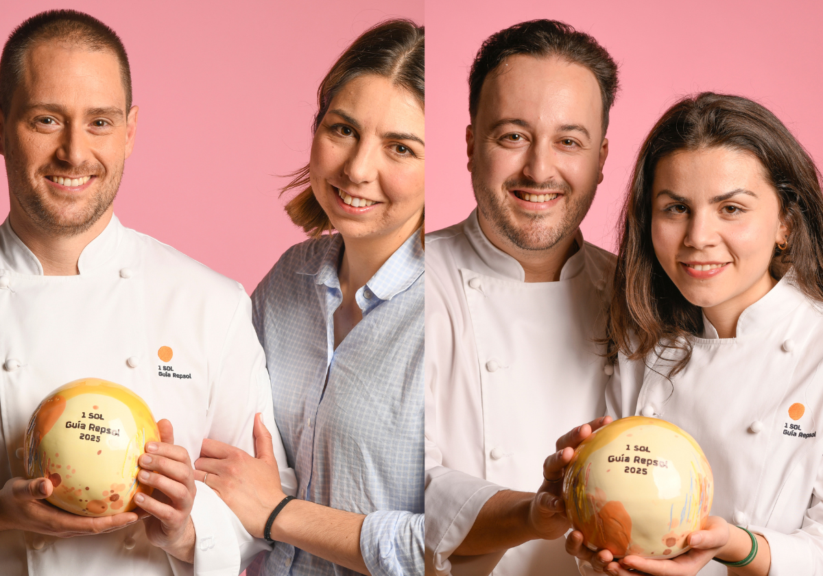 Juan Carlos Ochando y Elena Pérez (Restaurante Ochando), y Manuel Lachica junto a Rita Llanes (Leartá) nuevos Soles Repsol de Sevilla