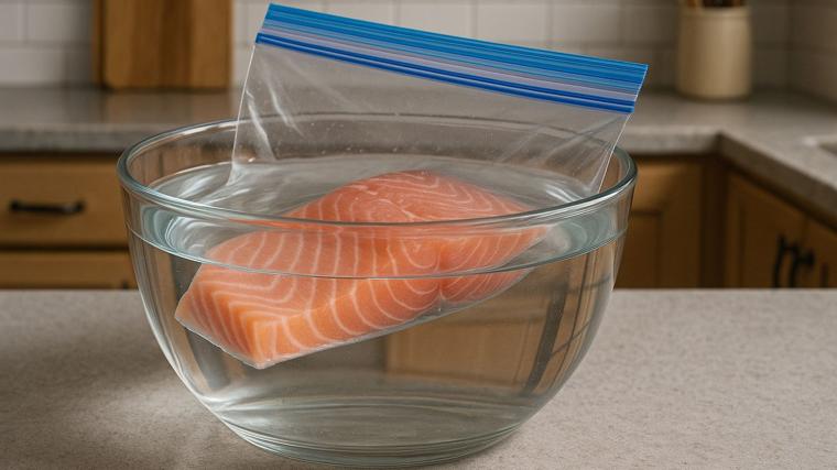 Descongela el pescado rápido en agua fría con sal