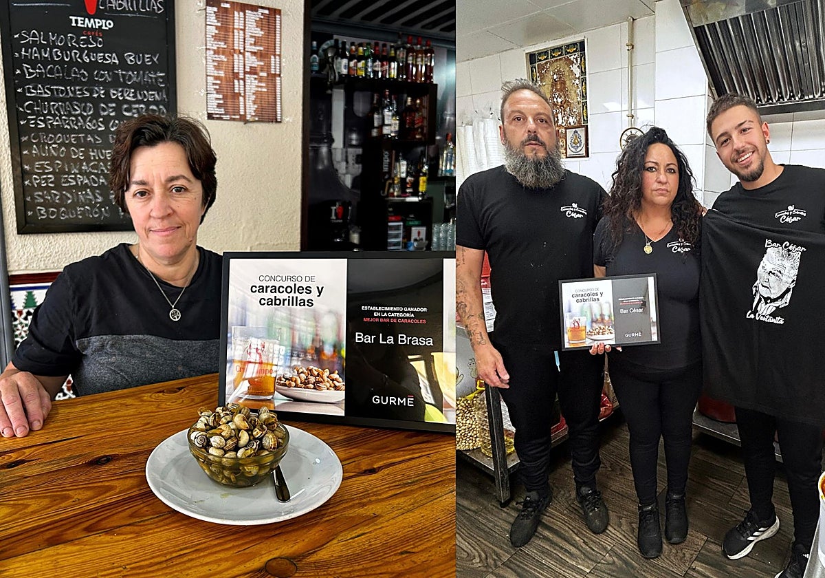 Mari Carmen Pérez, de La Brasa (izquierda) y la familia de Bar César: Eduardo García, Vanesa Orozco y Daniel García