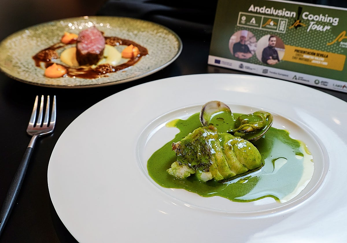 Merluza con pilpil verde de espinacas y almejas, uno de los platos que pudieron probarse en este «a cuatro manos» entre Iván Valero (Ivantxu Espacio Bistronómico) y Javier Fabo (Amara)